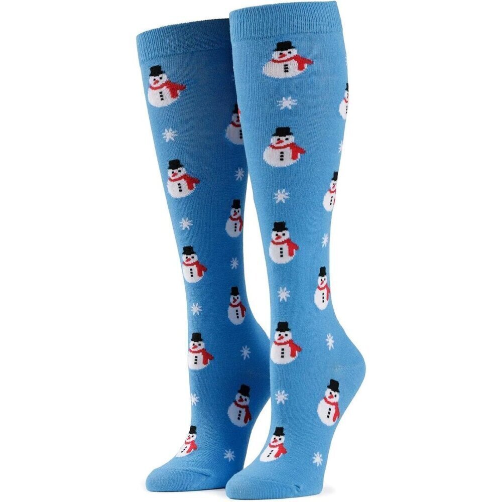 Women's Blue Fun And Festive Holiday Patterns Knee High And Crew Socks